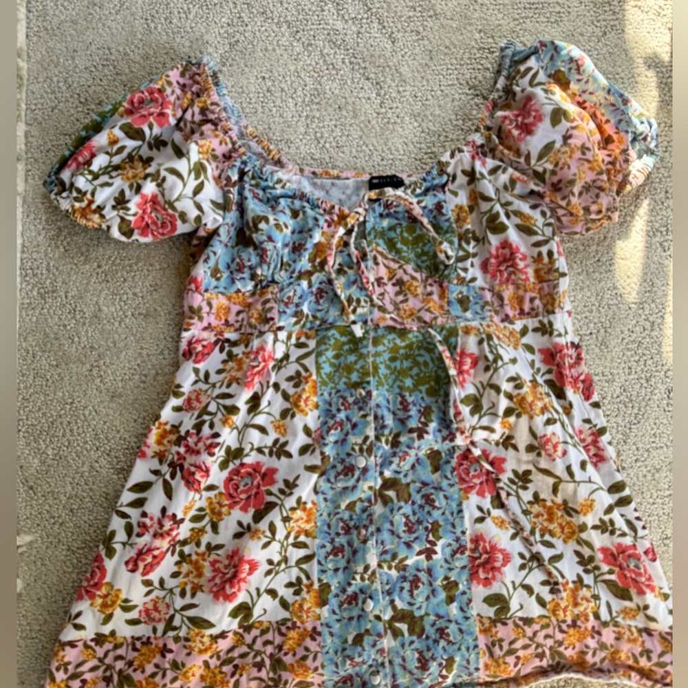 ASOS DESIGN Sweetheart patchwork cottagecore Babydoll Mini Dress mixed Floral 12 - Picture 8 of 8